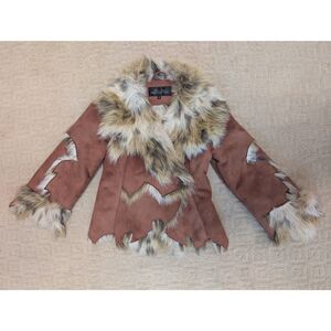 Donna Salyer's Fabulous Furs Coat Women Medium Brown Unique 3/4 Sleeve Cropped